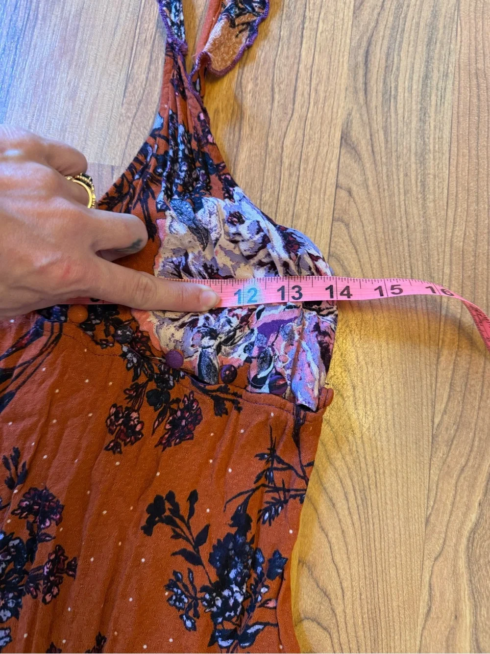 Free People Intimately Lauria Floral Dress In Terra Cotta Sz S Rust and Purple